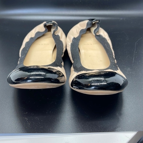 J. Crew Beige Cream/Black Mila Leather Cap Toe Ballet Flats. Size 7.5. D6/A1913 - Picture 1 of 9